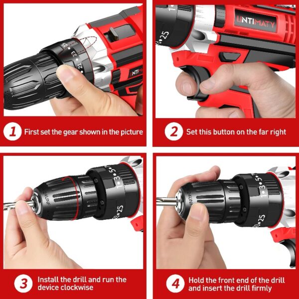 21V Cordless Power Drill Set, Power Drill Driver Kit with Lithium-Ion Battery and Charger, 3/8-Inch Keyless Chuck, 2 Variable Speed, 25+3 Position and 31pcs Drill/Driver Bits, Red