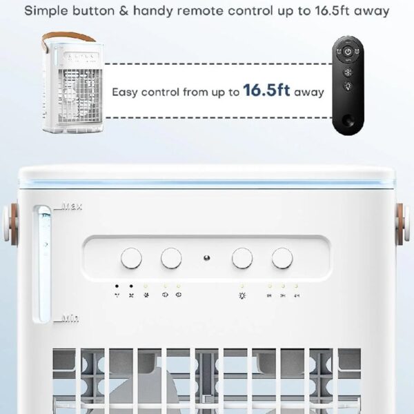 4in1 Small Air Conditioner, 16.5ft Remote, 1200ml Tank, 7h timer, 3Speed & 2Cool Mist, 7-Color Light for Bedroom Cover 100Sq.ft, No Battery