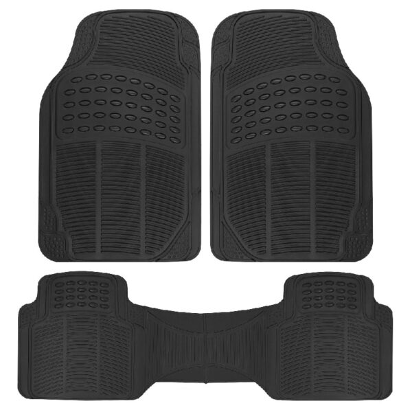 M783 DuraChannel Heavy Duty Rubber Car Floor Mats Liner for Auto - All Weather 3 Piece Set Front & Rear, Fits Car Truck SUV Van, Universal Trim to Fit