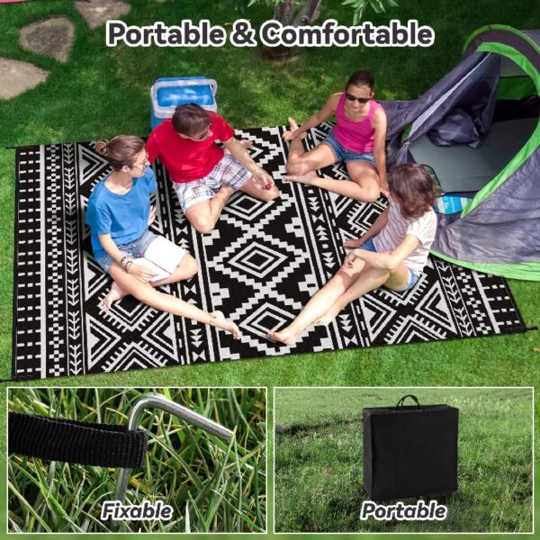 Outdoor Rug Carpet 6'x9' Waterproof Reversible Patio Rug Portable Modern Abstract Indoor Outdoor Rug Plastic Straw Rug for RV Camping Garden Picnic Deck Backyard Porch Decor Gray and White