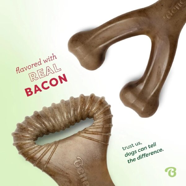 2-Pack Fishbone/Wishbone Durable Dog Chew Toys, Real Fish, Real Bacon, Large