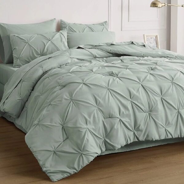 Dorm Bedding Twin Comforter Set - 5 Pieces Pintuck Bed in A Bag with Comforters, Sheets, Pillowcases & Shams