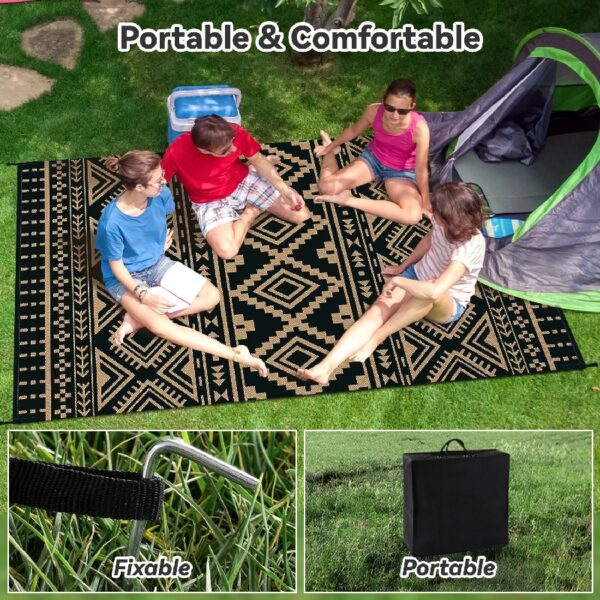 Outdoor Rug Carpet 6'x9' Waterproof Reversible Patio Rug Portable Modern Abstract Indoor Outdoor Rug Plastic Straw Rug for RV Camping Garden Picnic Deck Backyard Porch Decor Gray and White