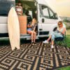 Outdoor Rugs Waterproof Plastic Straw Mat 6'x9' Reversible for RV Patio Deck Beach Black & Brown