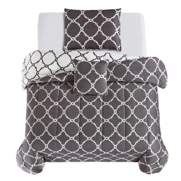 Lux Decor Collection 5 Piece Queen Down Alternative Comforter Set, Washable Duvet Bedding Set - Quatrefoil Navy