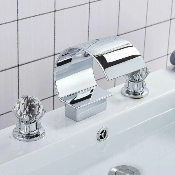 Widespread Bathroom Basin Faucet Crystal Handle Sink Mixer Tap Chrome Finish