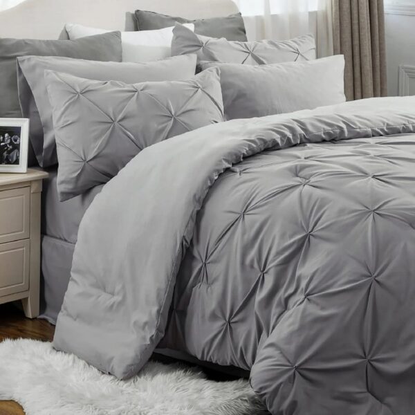 Dorm Bedding Twin Comforter Set - 5 Pieces Pintuck Bed in A Bag with Comforters, Sheets, Pillowcases & Shams