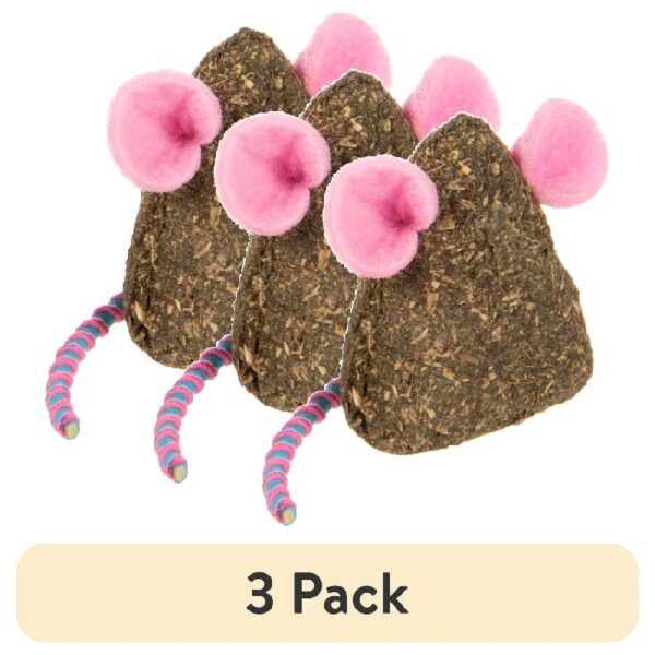 (3 pack) SmartyKat Mousy Mayhem 2-Piece Compressed Catnip Mice Cat Toys, Pink & Orange