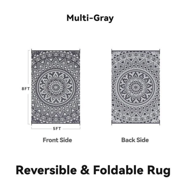 Outdoor Rugs 5' x 8' Rug, Waterproof Patio Mat, Stylish Plastic Straw Reversible Area Rug for Picnic RV Camping Porch Balcony, Black and White