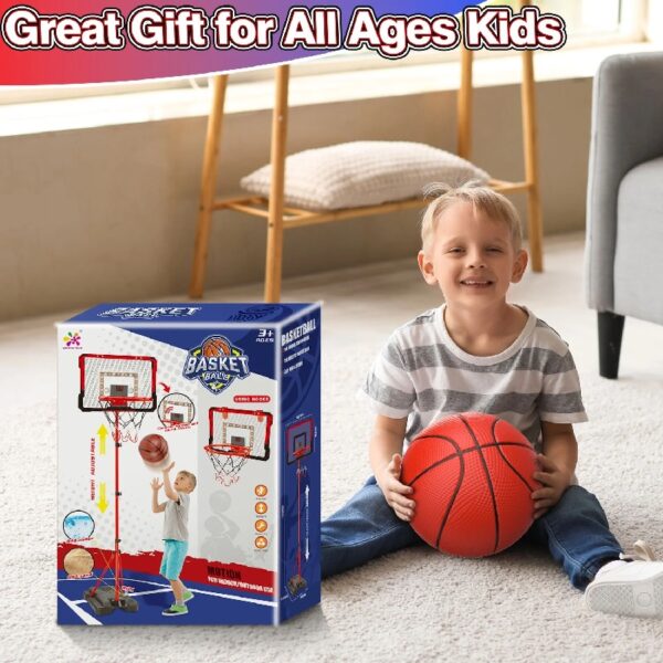 2-in-1 Kid Basketball Hoop with LED Lights & Scoreboard & 3 Balls, Toddler Basketball Hoop Adjustable Height 5.1ft-6.2ft, Basketball Toy Gifts for Boys & Girls