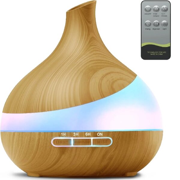 550ml Essential Oil Diffuser, Upgraded Oil Diffuser for Large Room, Cool Mist Humidifier Air Diffuser with Remote Control 4 Timer Setting 14 Color Lights Waterless Auto Shut-Off