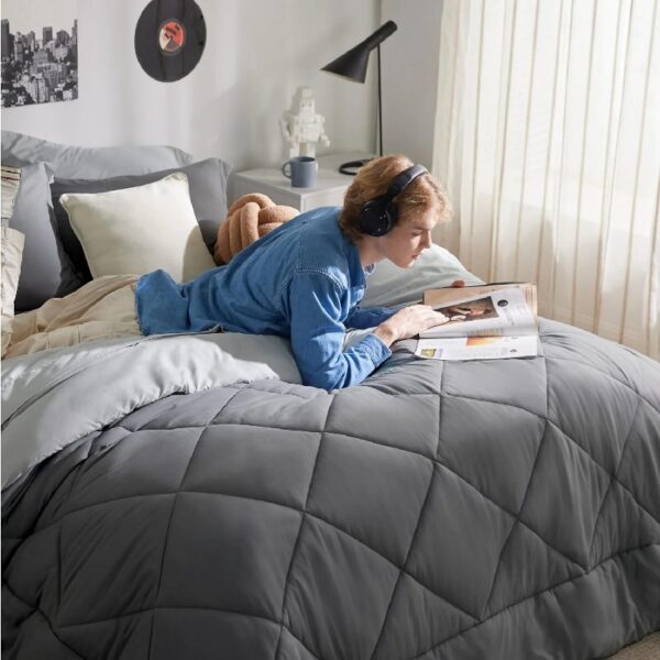 Light Purple Queen Comforter Set - 7 Pieces Reversible Queen Bed in a Bag, Queen Bed Set Light Purple and Grey with Comforters, Sheets, Pillowcases & Shams