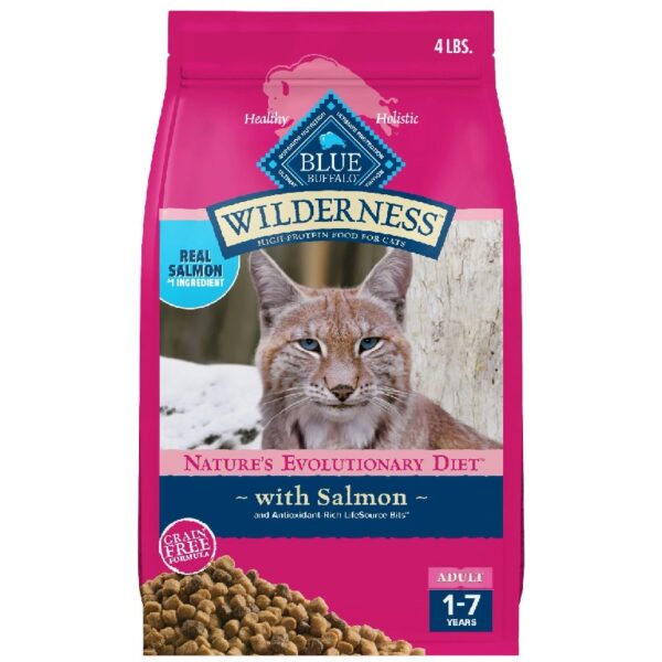 Blue Buffalo Wilderness Natural High Protein Dry Food for Adult Cats, Salmon, 4-lb Bag