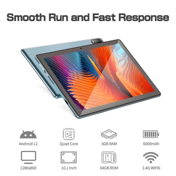 Android 14 Tablet 10.1 inch with Case, 3GB, 64GB, IPS Touch Screen, Quad-Core,1280x800 | Wi-Fi6 | 6000mAh | Google Certified(White)