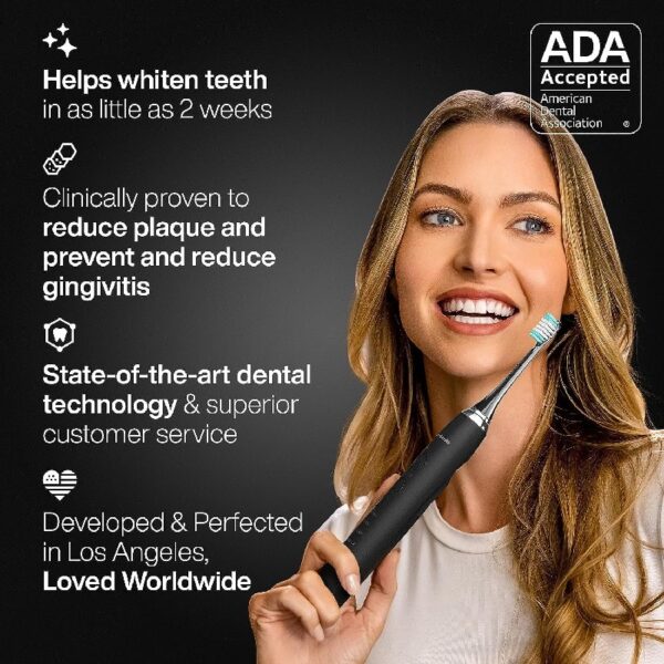 Black Series Electric Toothbrush - Rechargeable, 4 Modes, Travel Case, 8 Brush Heads