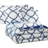 Lux Decor Collection 5 Piece Queen Down Alternative Comforter Set, Washable Duvet Bedding Set - Quatrefoil Navy