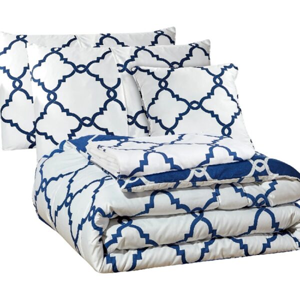 Lux Decor Collection 5 Piece Queen Down Alternative Comforter Set, Washable Duvet Bedding Set - Quatrefoil Navy