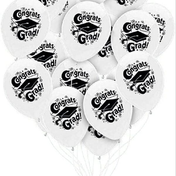 PMU Graduation Balloons 11 Inch PartyTex Premium Emerald Green with All-Over Print White Grad Caps-Confetti and Streamers Pkg/100
