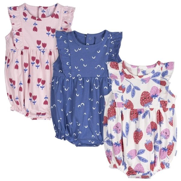 Brand Baby Girl Ruffle Sleeve Rompers, 3-Pack, Sizes, 0/3 Months - 24 Months