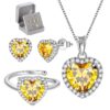 Women Heart Jewelry Set Necklace Earrings Ring 925 Sterling Silver February Birthstone Amethyst Wife Mother Birthday Valentine's Day Gift