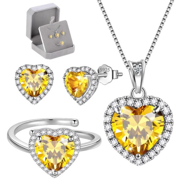Women Heart Jewelry Set Necklace Earrings Ring 925 Sterling Silver February Birthstone Amethyst Wife Mother Birthday Valentine's Day Gift