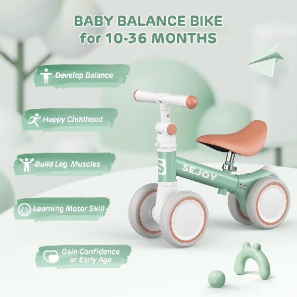 Baby Balance Bike, Toddler Baby Bicycle with 4 Wheels for 10-36 Months, Adjustable Handlebar Baby Outdoor Bike Riding Toy, First B-day Gift
