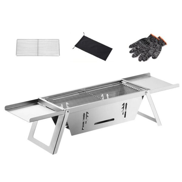 Stainless Steel Portable BBQ Grill,Outdoor Cooking Equipment,Compact Foldable Barbecue Grill for Camping,Picnics,Backyard,for 3-6 People,Lightweight and Durable,Insulated Handles
