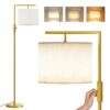 Iron Modern Standing Lamp, Gold Floor Lamp for Living Room, with Rotary Switch, Hanging Shade and 3 Color Temperatures 9W Bulb for Bedroom, Study Room, Office