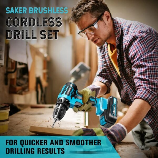 21V Cordless Drill Set, Electric Power Drill 34Pcs with 3/8 Inch Keyless Chuck, 25+3 Clutch Compact Driver Drill with Work Light, Max torque 45Nm, 2-Variable Speed & Battery and Fast Charger
