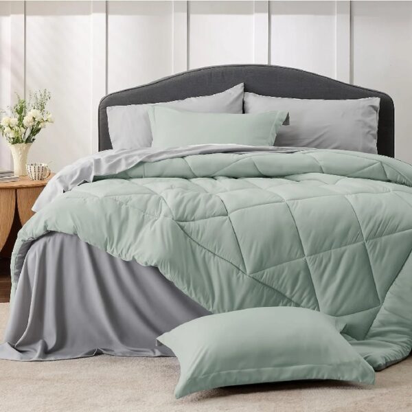 Light Purple Queen Comforter Set - 7 Pieces Reversible Queen Bed in a Bag, Queen Bed Set Light Purple and Grey with Comforters, Sheets, Pillowcases & Shams