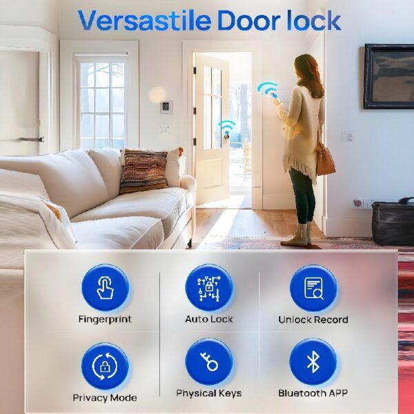 Smart Door Knob, Keyless Smart Door Lock Smart Deadbolt with App Control & Fingerprint & 2 Keys,Electronic Door Lock for Home, Apartment, Office,Bronze