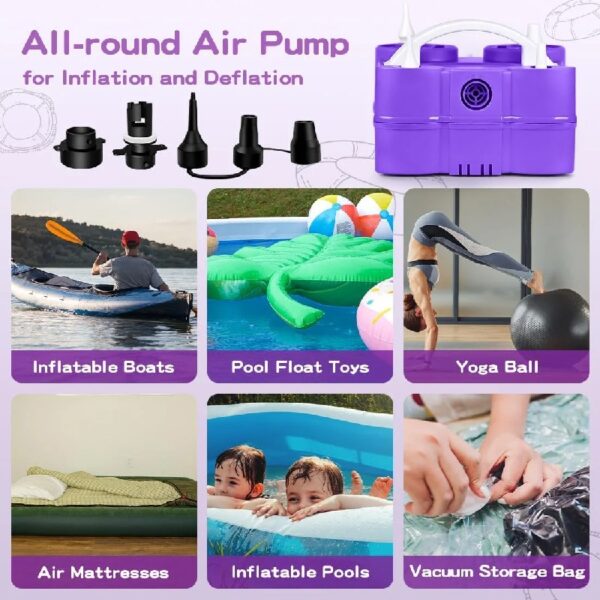 Electric Air Balloon Pump | 3-in-1 Air Pump for Inflatables，Long Animal Twisty Balloon, Foil Balloons, Quick-Fill 110V AC Inflator Deflator Great for Pool Floats Air Mattress Inflatables Purple Color