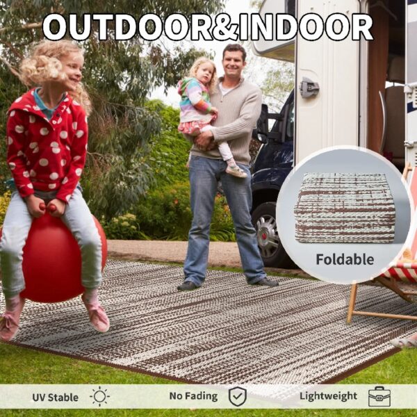 Outdoor Rug Carpet 6'x9' Waterproof Reversible Patio Rug Portable Modern Abstract Indoor Outdoor Rug Plastic Straw Rug for RV Camping Garden Picnic Deck Backyard Porch Decor Gray and White
