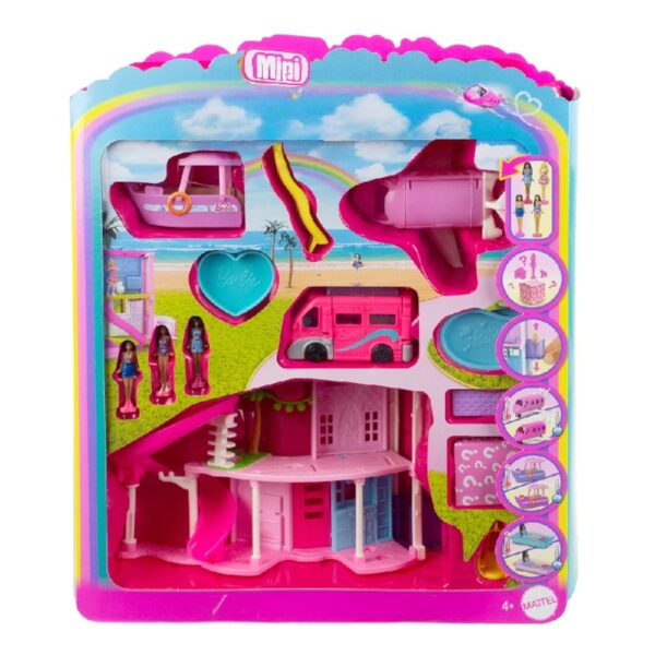 Mini Land DreamHouse & 3-Vehicle Playset with 4 1.5-inch Dolls, Furniture & Accessories