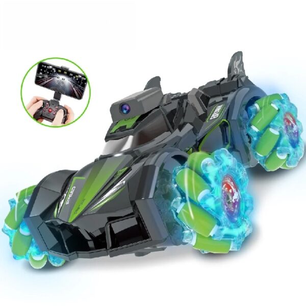 RC Stunt Car with Camera HD 1080P FPV  2.4Ghz Remote Control Car,Electric Carrier Vehicle Monster Spray Trucks for Kids Adults,Green