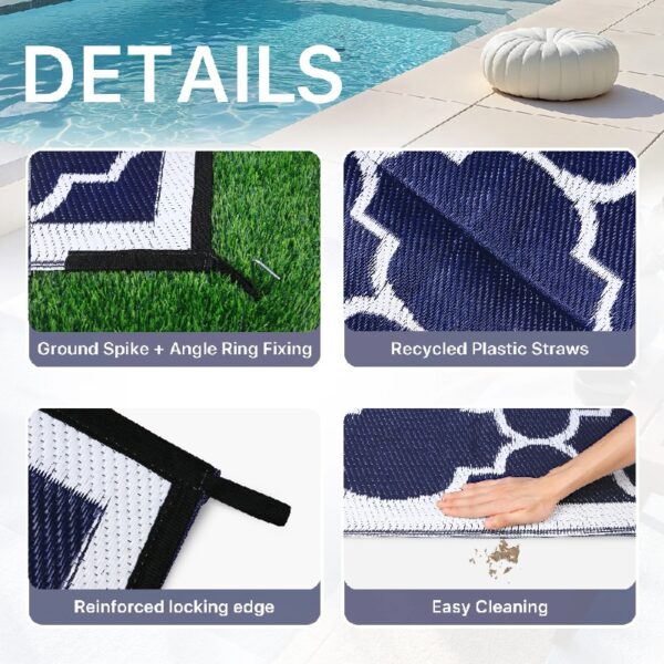 Outdoor Rugs Waterproof Plastic Straw Mat 6'x9' Reversible Patio Deck Beach Blue & White