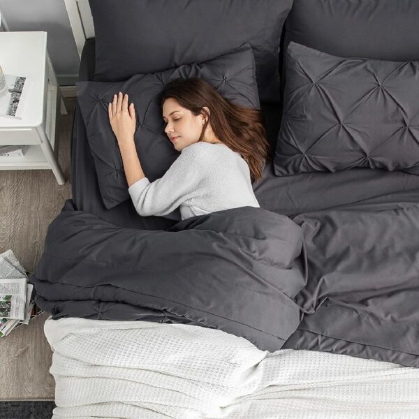 Dorm Bedding Twin Comforter Set - 5 Pieces Pintuck Bed in A Bag with Comforters, Sheets, Pillowcases & Shams