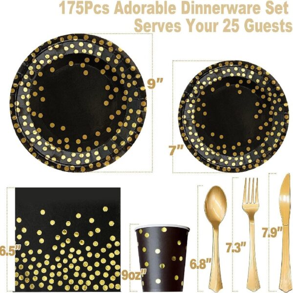 Rose Gold Pink Party Tableware Set - Elegant Disposable Plates, Napkins, Cups & Cutlery with Gold Dot Accents (Serves 25) - Ideal for Baby Showers, Weddings & Birthday Celebrations