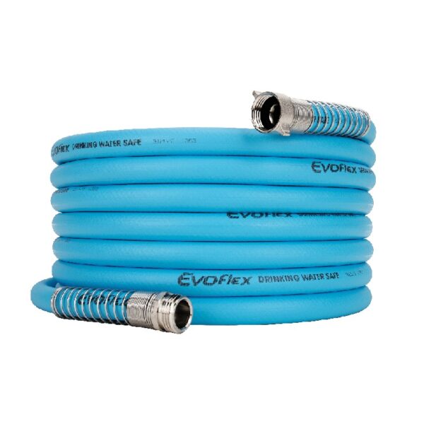EvoFlex 25-Foot RV Drinking Water Hose - Stainless Steel Strain Reliefs Ends, Blue (22594)