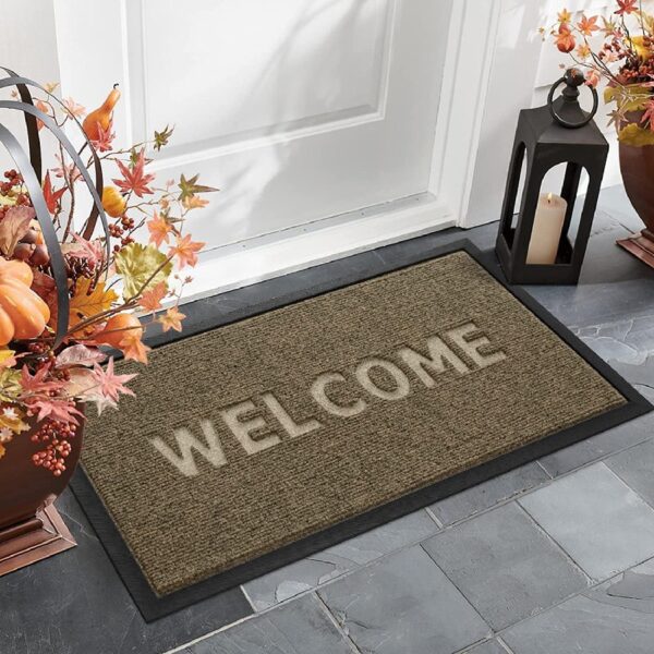 Front Door Mat Indoor and Outdoor Welcome Mat Rubber Backing Entrance Mat Easy Clean Patio Mat Heavy Duty Entryway Doormat for Front Back Doors, Laundry Rooms, Mudrooms 24''x35.4'' Brown