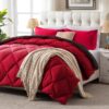 3 Pieces Bed in a Bag Comforter Set Duvet Insert,Reversible,Red/Black,Full Size Comforter Set-200GSM