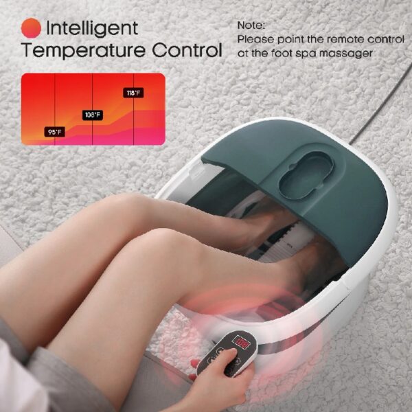 MaxKare Foot Spa Bath Massager with Heat, Collapsible with Remote Control, 6 Large Massage Rollers Digital Display-Green
