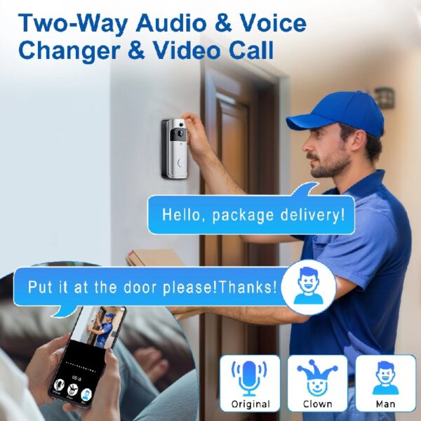 Doorbell Camera Wireless , 1080P Video Doorbell with Chime, Front Door Camera, 2-way Audio, Instant Alert,PIR Motion Detection,Night Vision,Battery-Powered Smart Doorbell