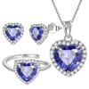 Women Heart Jewelry Set Necklace Earrings Ring 925 Sterling Silver February Birthstone Amethyst Wife Mother Birthday Valentine's Day Gift