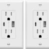 TOPGREENER USB Outlet, Wall Outlet with Type C USB Ports, 15 Amp Tamper Resistant Receptacle Plug, UL Listed, TU21536AC-W-2PCS, White, 2 Pack