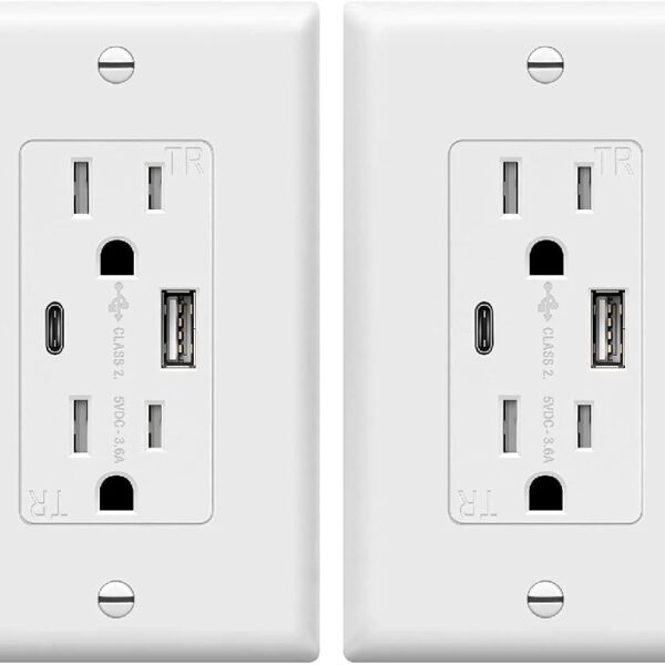TOPGREENER USB Outlet, Wall Outlet with Type C USB Ports, 15 Amp Tamper Resistant Receptacle Plug, UL Listed, TU21536AC-W-2PCS, White, 2 Pack