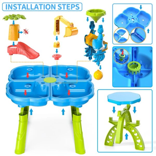 Sand Water Table for Toddlers, 4 in 1 Sand Table and Water Play Table, Kids Table Activity Sensory Play Table Beach Sand Water Toy for Outdoor Backyard for Toddlers Age 2-4 Gift