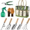 Garden Tool Set, 9 Piece Heavy Duty Gardening Hand Tools with Fashion and Durable Garden Tools Organizer Handbag,Rust-Proof Garden Tool Set, Ideal Gardening Gifts for Women and Men