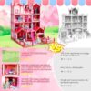 Play Dollhouse with Doll Toy Figures, 14 Rooms Furniture and Colorful Lights, Creative Doll House Gift for Girls Ages 3+, Assemble Required, Pink