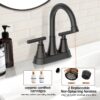 Bathroom Faucets 4 Inch Matte Black Bathroom Sink Faucet, Stainless Steel Lead-Free 2-Handle Centerset Faucet with Pop-up Drain and 2 Supply Hoses Fits 2 or 3-hole Sink